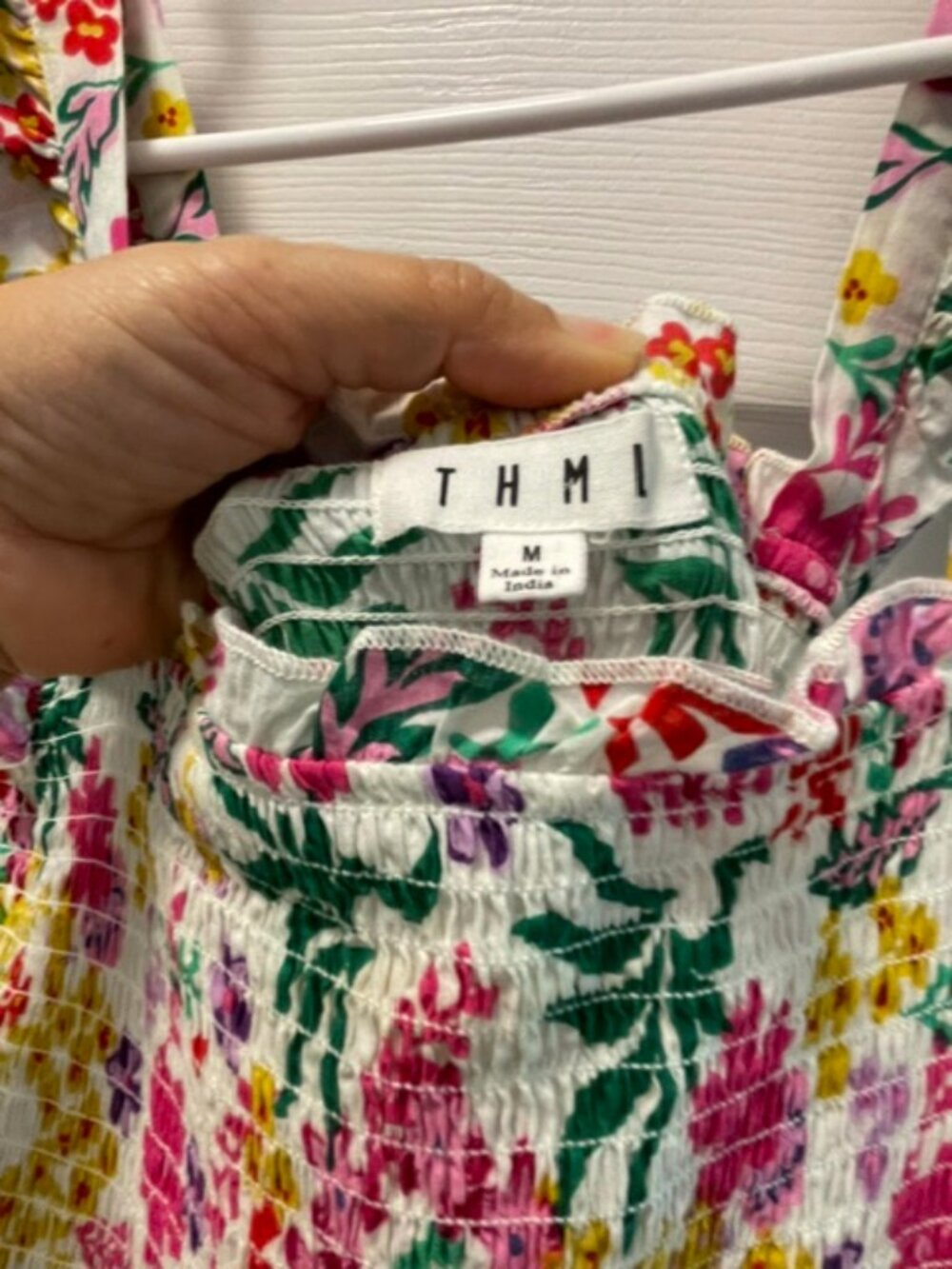 THML Women's Strap Floral Smocked Maxi Dress, Pink Green, Size M - Picture 3 of 8